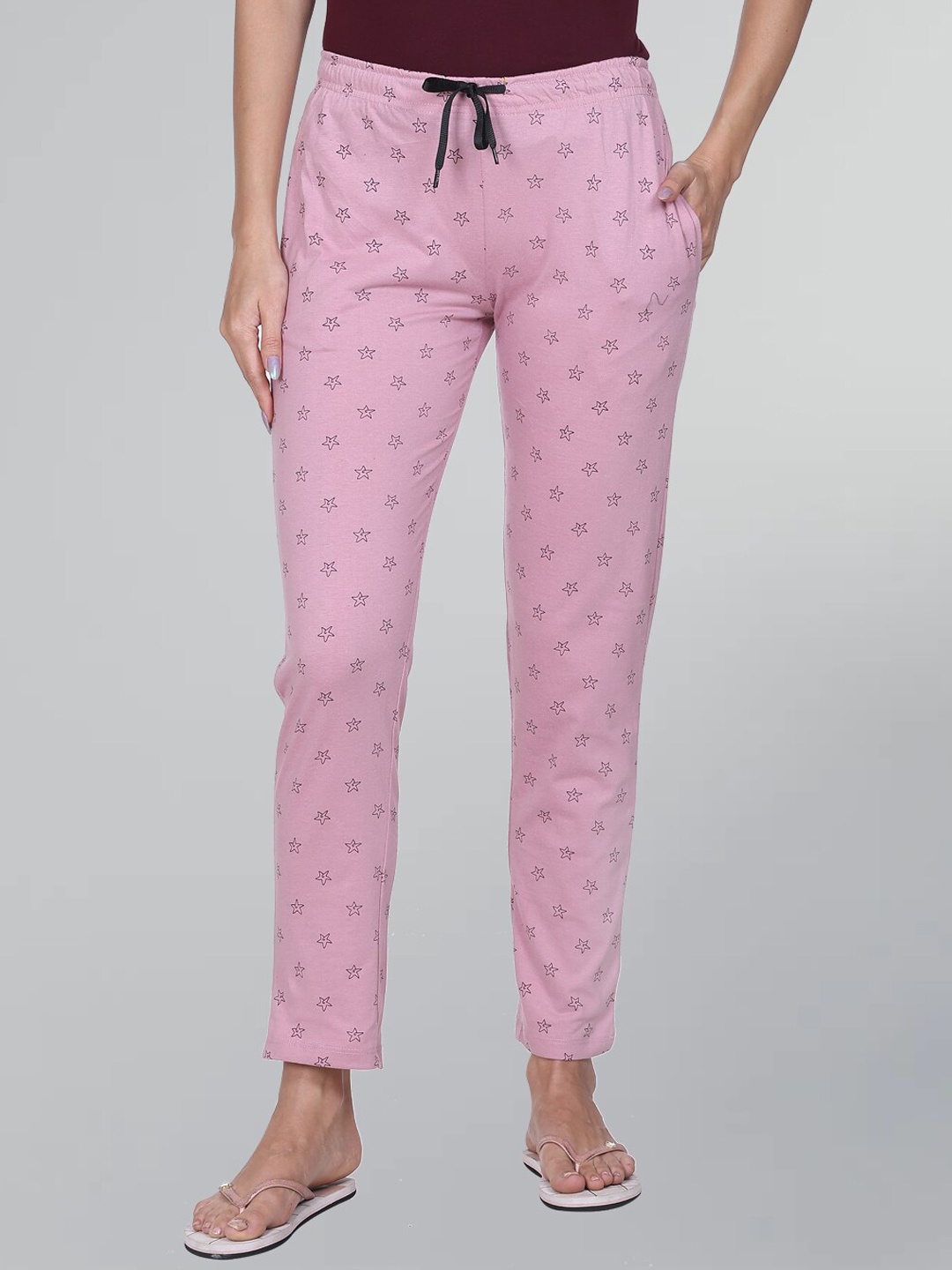 

GODFREY Women Printed Cotton Lounge Pants, Pink