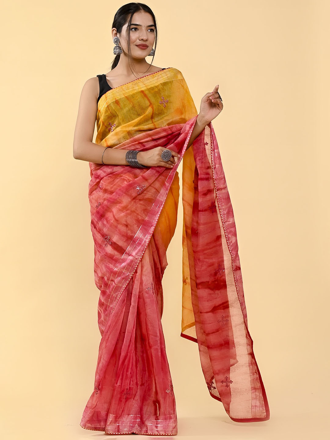 

elora Embellished Sequinned Bhagalpuri Saree, Orange