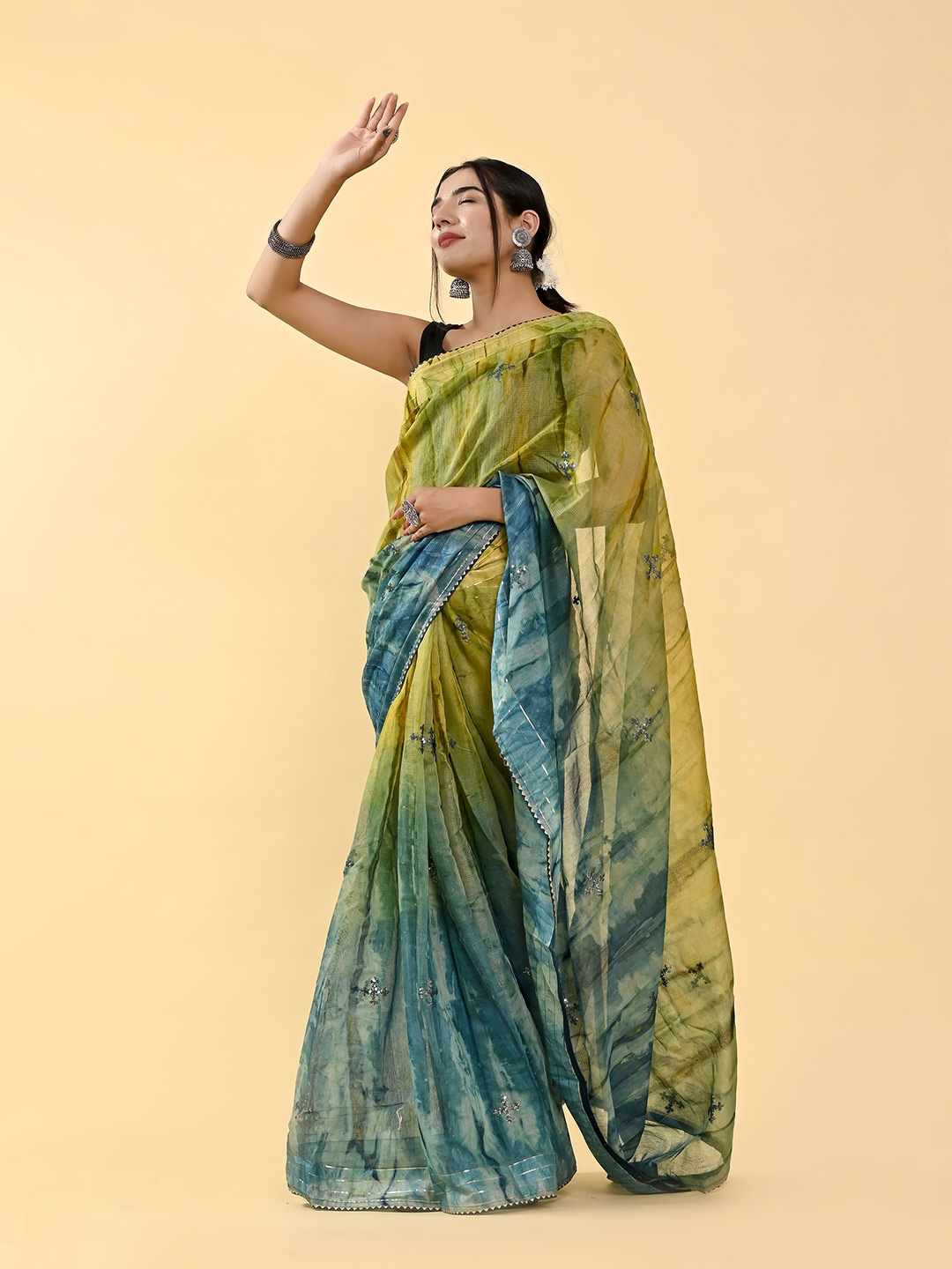 

elora Embellished Sequinned Bhagalpuri Saree, Sea green