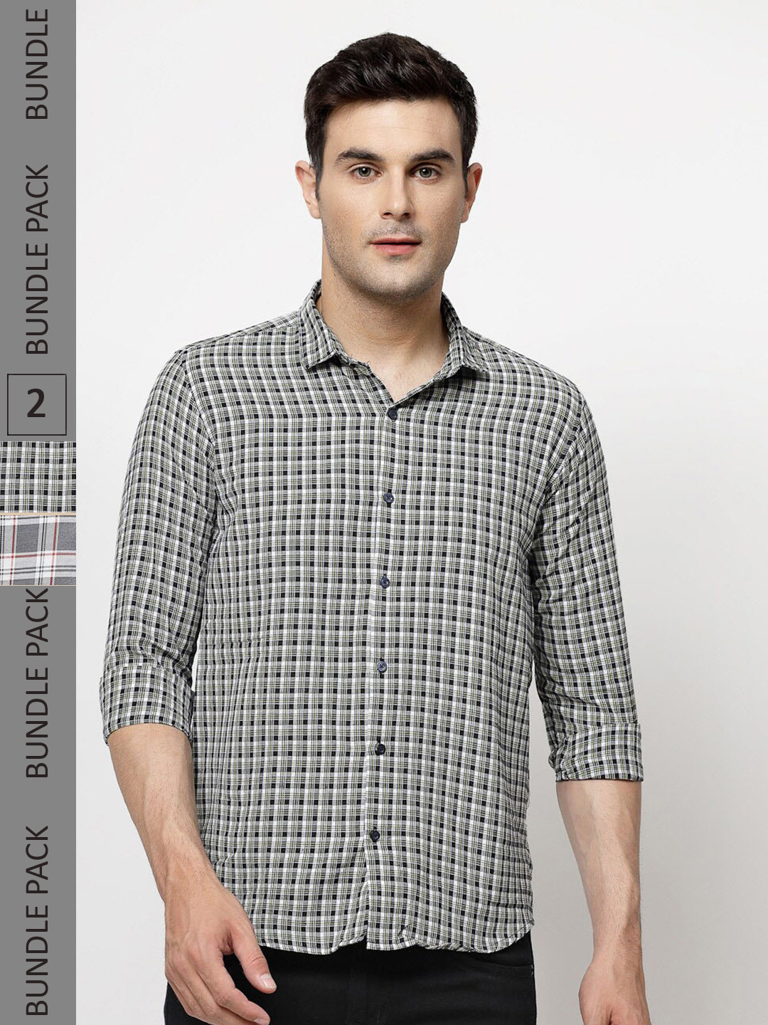 

ADWYN PETER New Pack Of 2 Tartan Checks Cotton Casual Shirts, Black