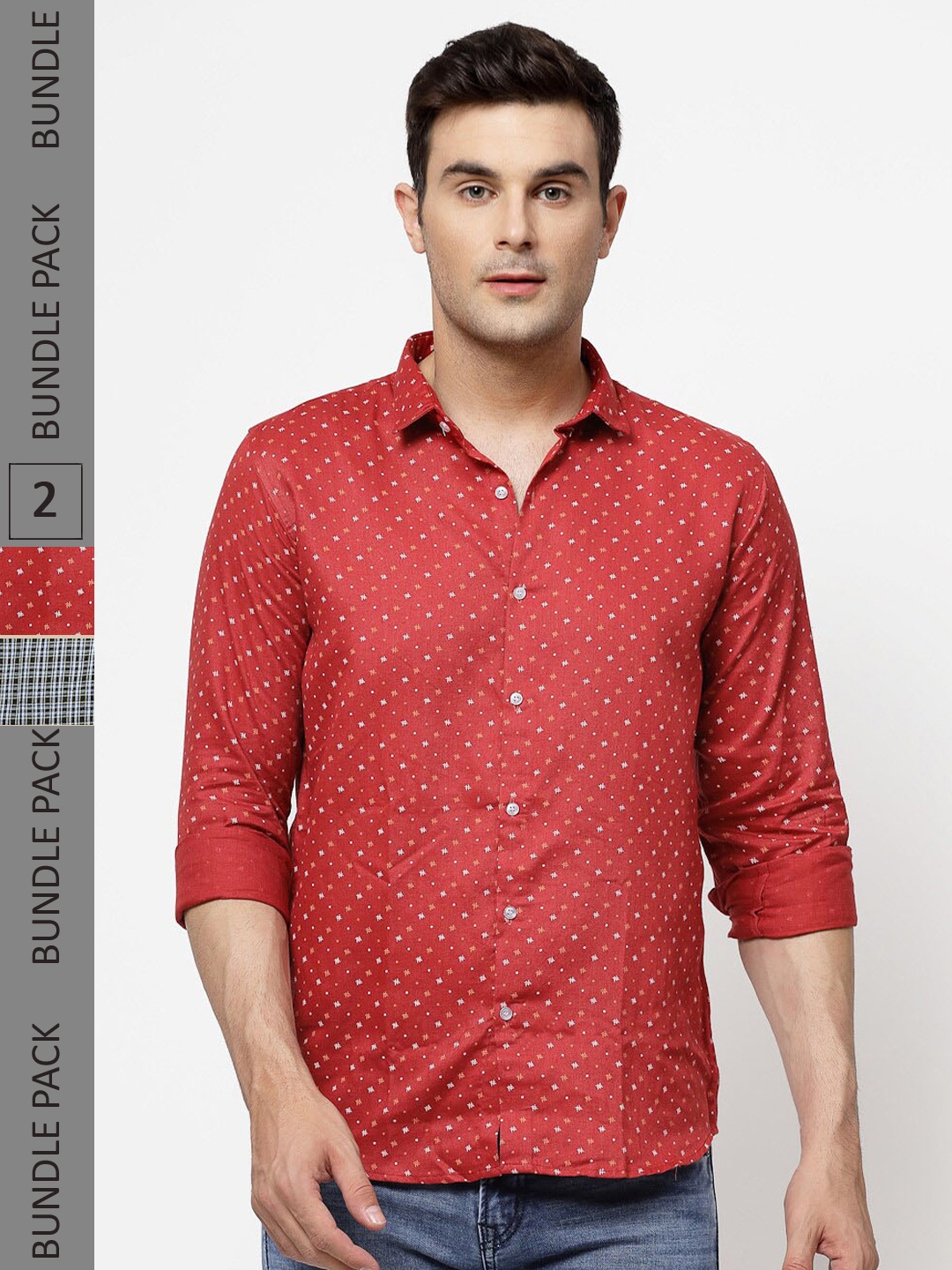 

ADWYN PETER New Pack Of 2 Tartan Checks Cotton Casual Shirts, Red