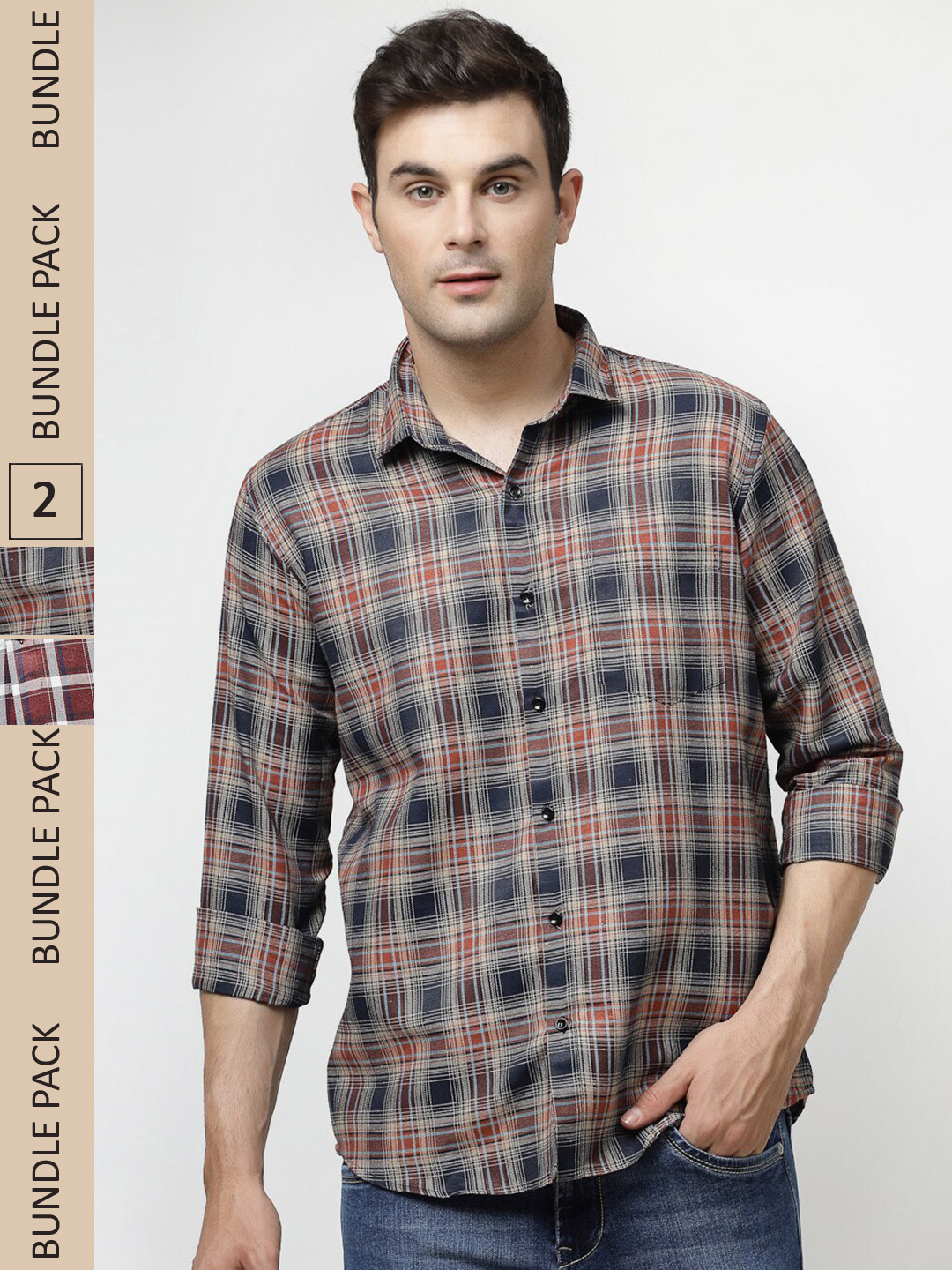 

ADWYN PETER New Pack Of 2 Tartan Checks Cotton Casual Shirts, Red