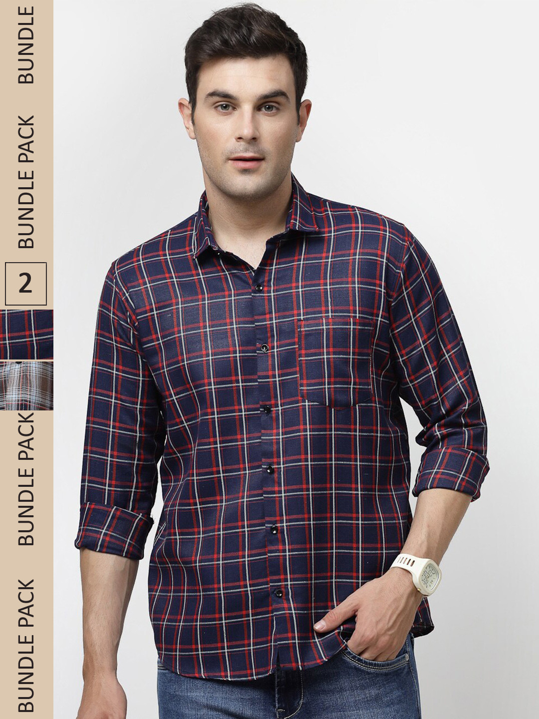 

ADWYN PETER New Pack Of 2 Tartan Checks Cotton Casual Shirts, Grey