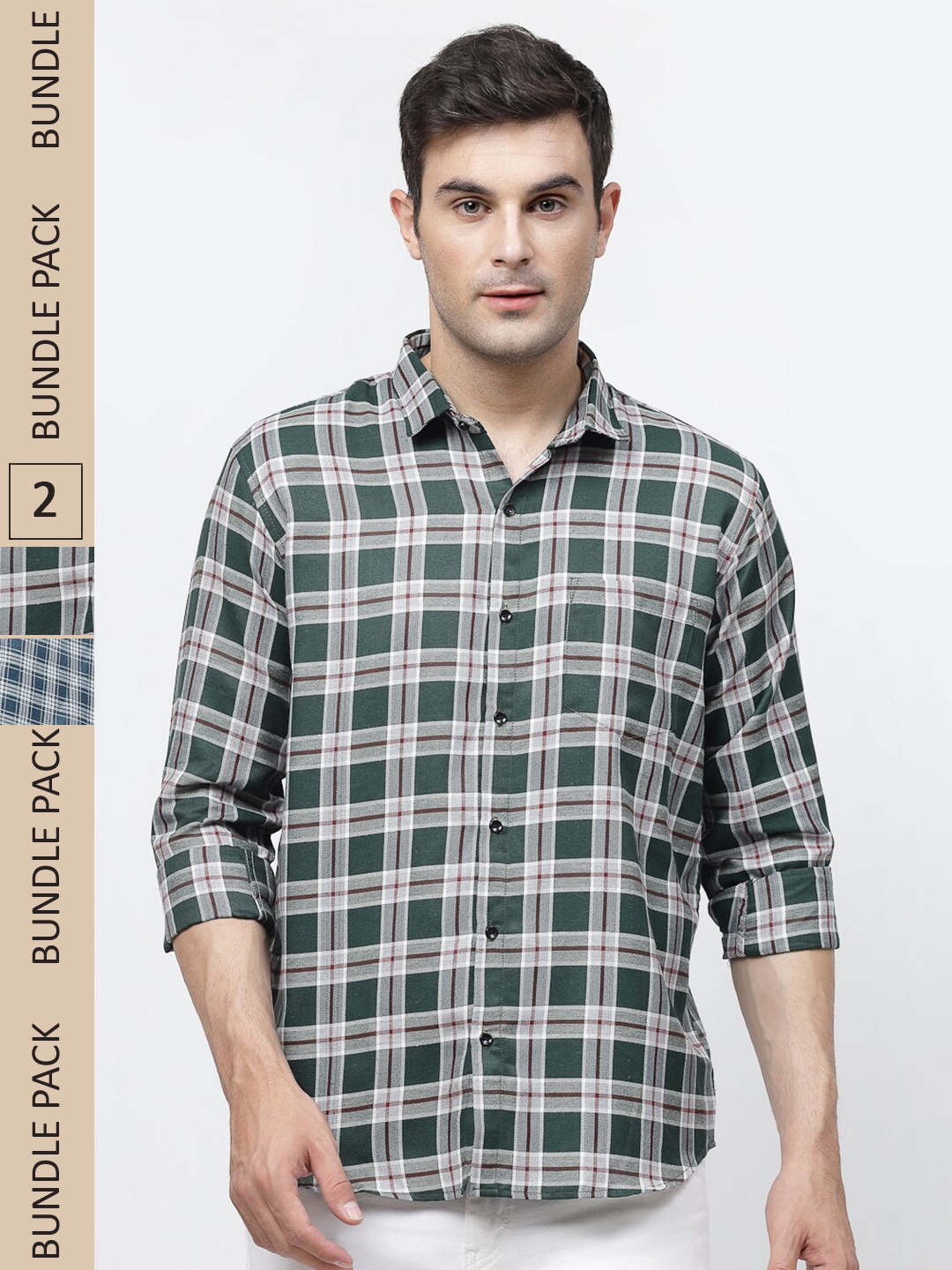 

ADWYN PETER New Pack Of 2 Tartan Checked Cotton Casual Shirt, Green