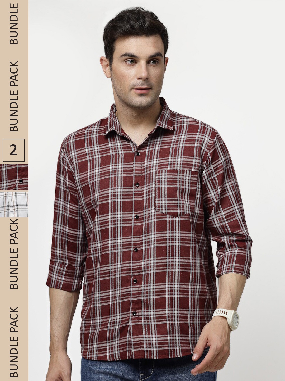 

ADWYN PETER New Pack Of 2 Tartan Checked Cotton Casual Shirt, Maroon