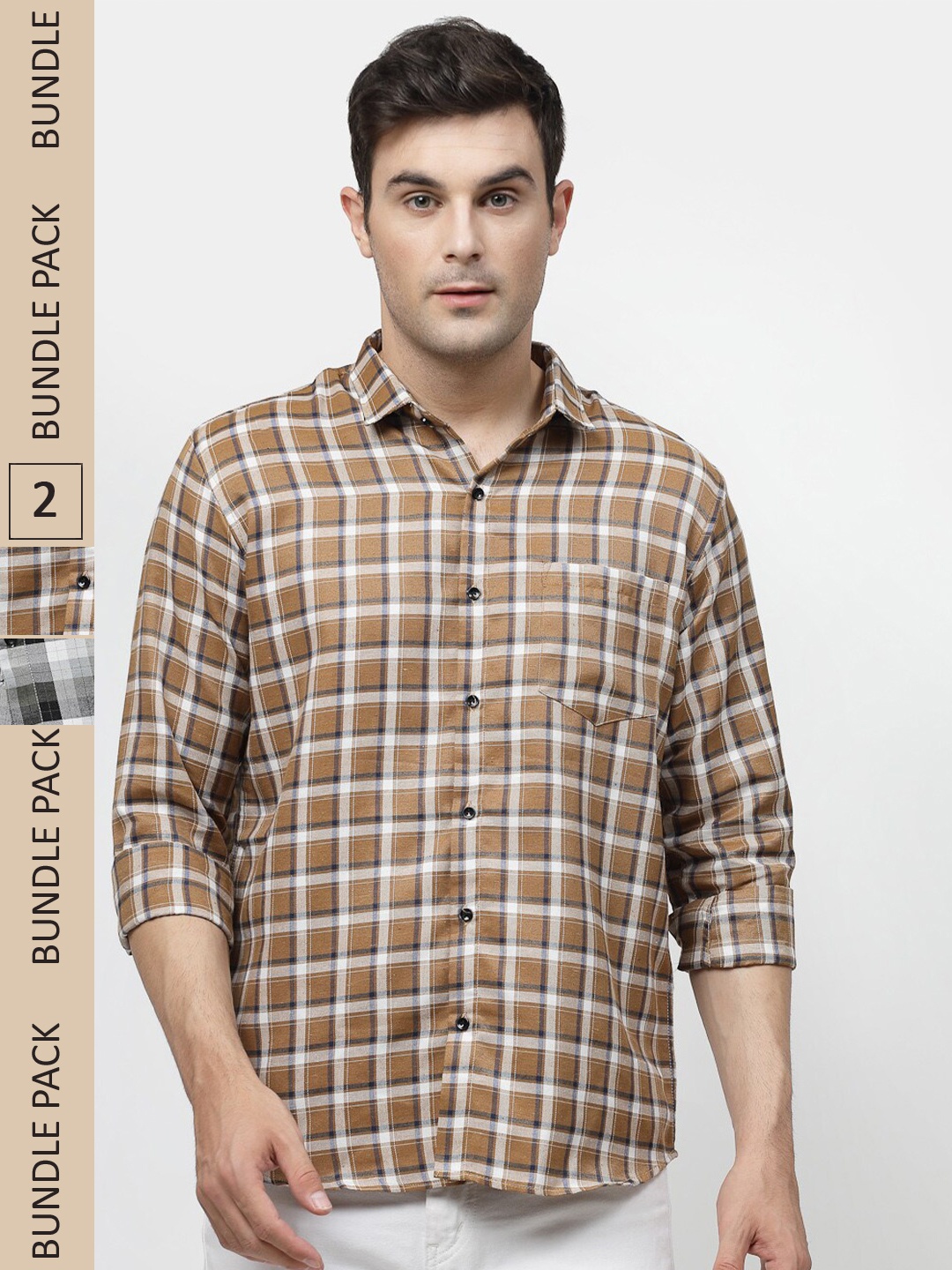 

ADWYN PETER New Pack Of 2 Tartan Checked Cotton Casual Shirt, Beige