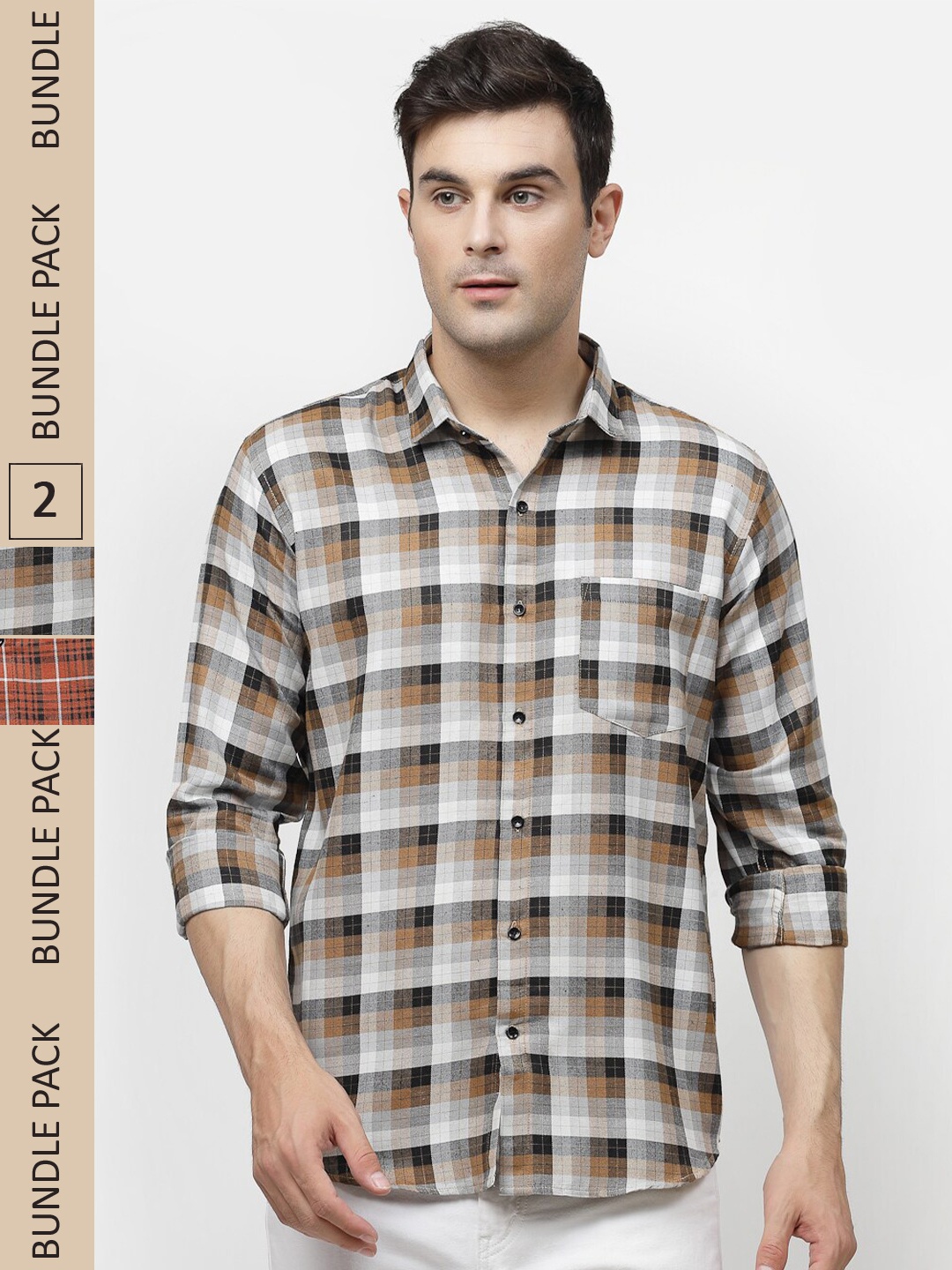 

ADWYN PETER New Pack Of 2 Gingham Checked Cotton Casual Shirt, Grey