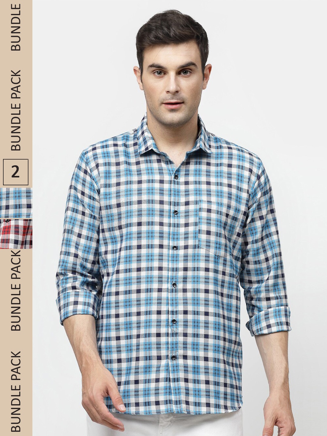 

ADWYN PETER New Pack Of 2 Tartan Checked Cotton Casual Shirt, Blue