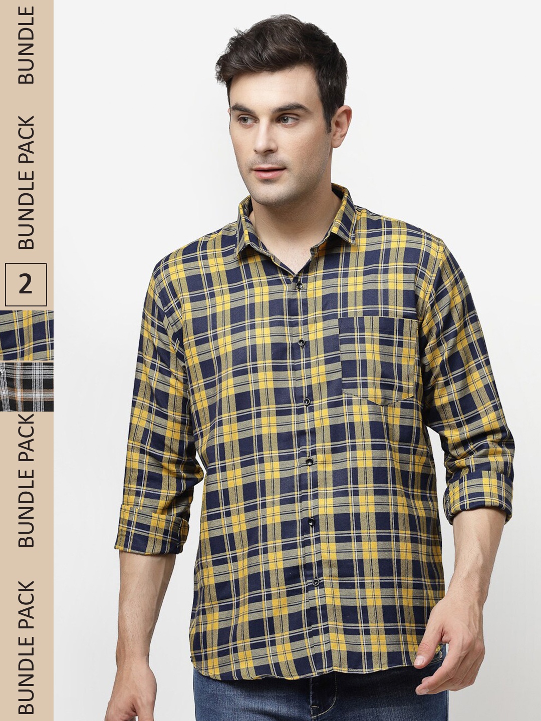 

ADWYN PETER New Pack Of 2 Tartan Checked Cotton Casual Shirt, Yellow