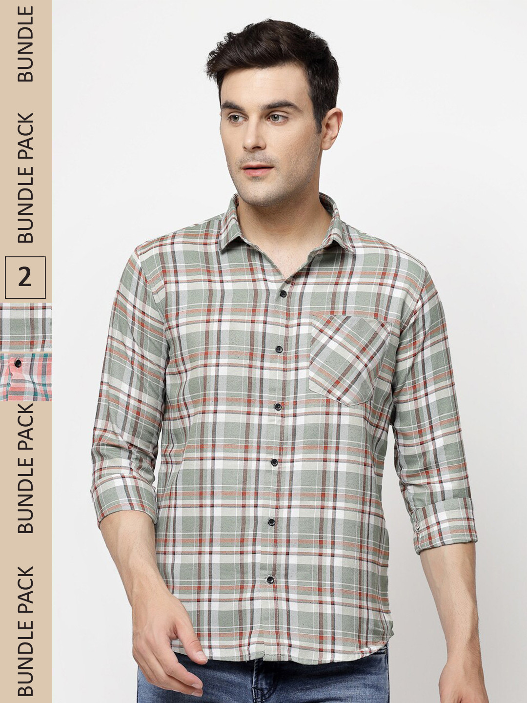 

ADWYN PETER New Pack Of 2 Tartan Checked Cotton Casual Shirt, Green