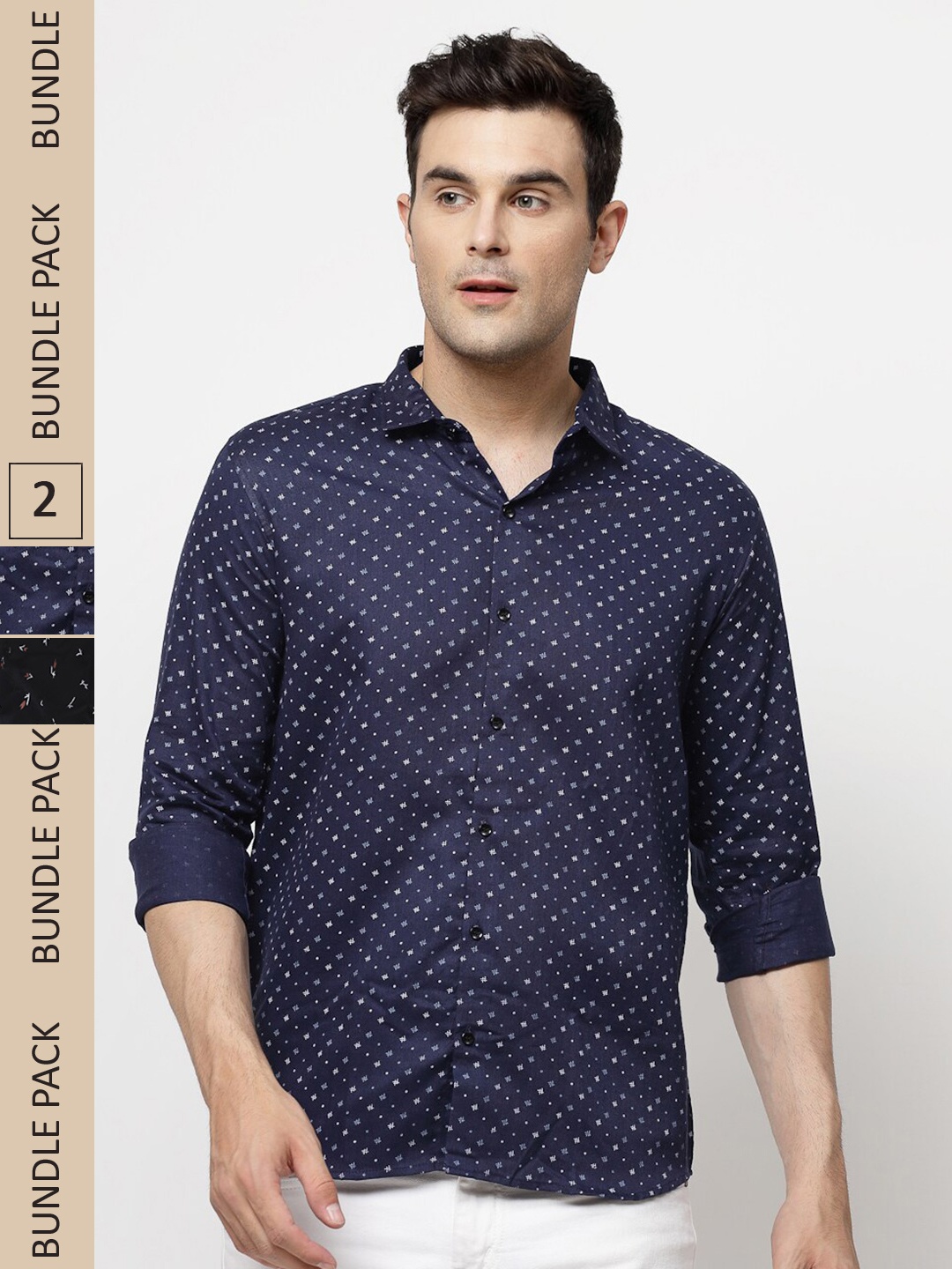 

ADWYN PETER New Pack Of 2 Micro Ditsy Printed Cotton Casual Shirt, Black