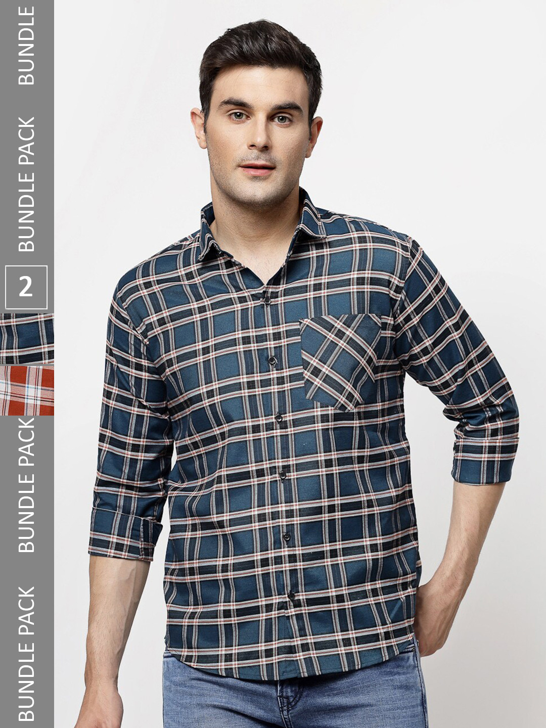 

ADWYN PETER New Pack Of 2 Tartan Checked Cotton Casual Shirt, Blue