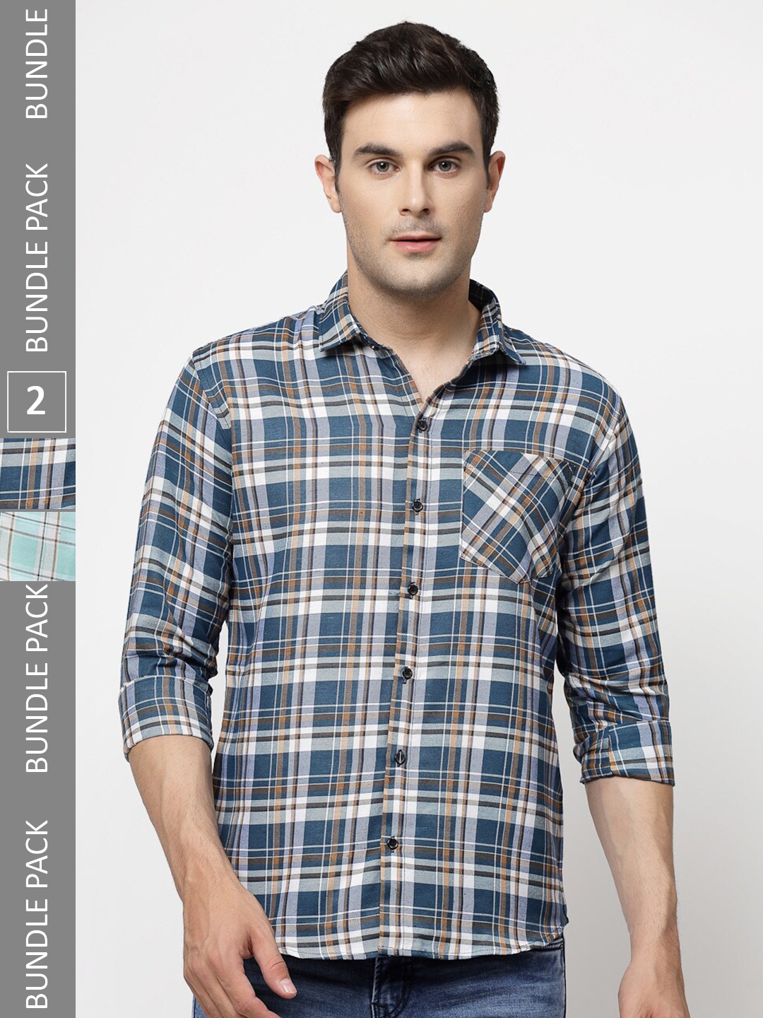 

ADWYN PETER New Pack Of 2 Tartan Checked Cotton Casual Shirt, Blue