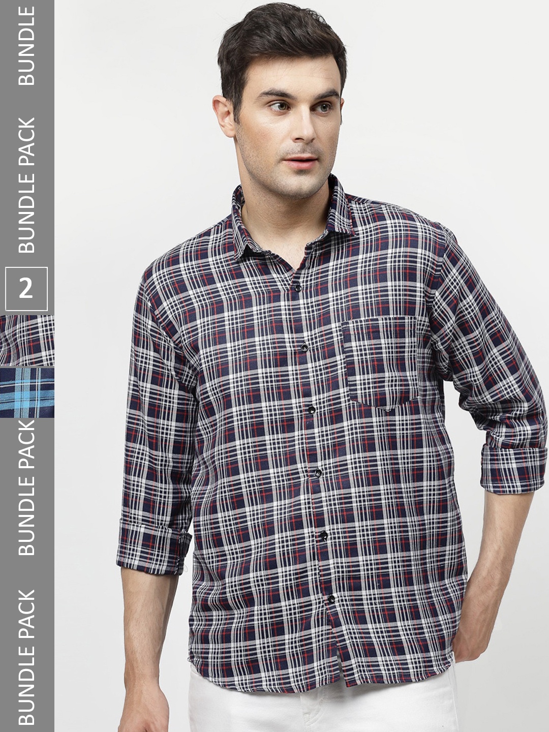 

ADWYN PETER Pack Of 2 New Checked Cotton Casual Shirt, Black