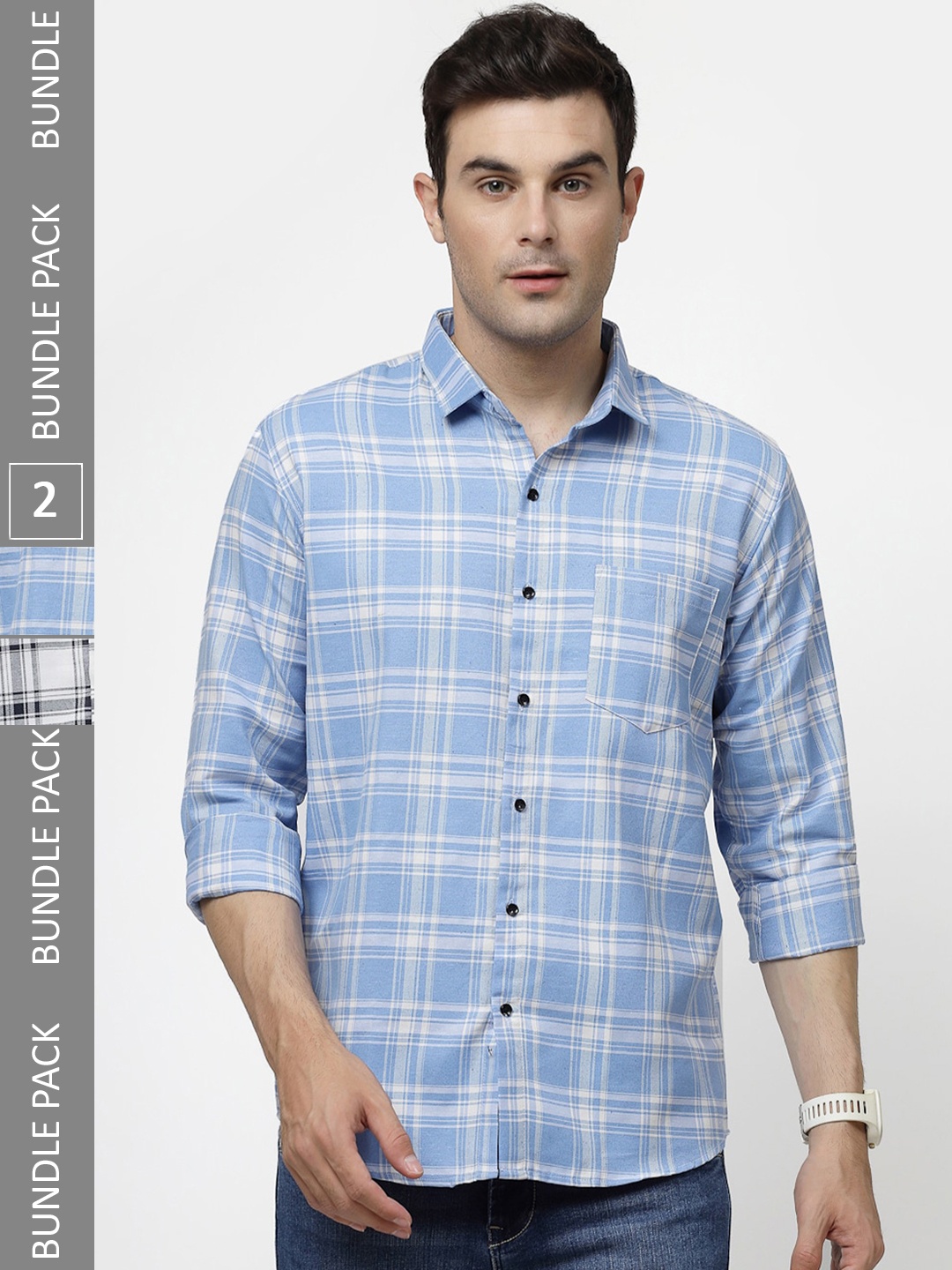 

ADWYN PETER Pack Of 2 New Checked Cotton Casual Shirt, Blue