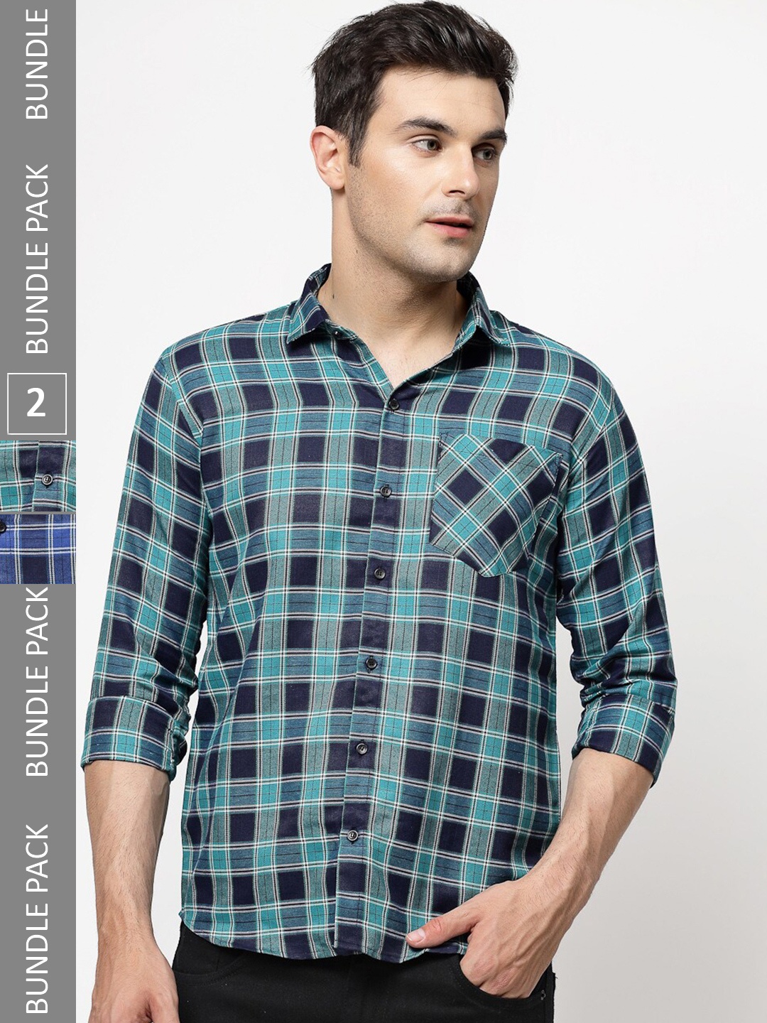 

ADWYN PETER Pack Of 2 New Checked Cotton Casual Shirt, Blue