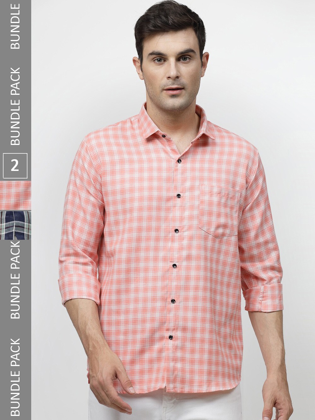 

ADWYN PETER Pack Of 2 New Checked Cotton Casual Shirt, Pink