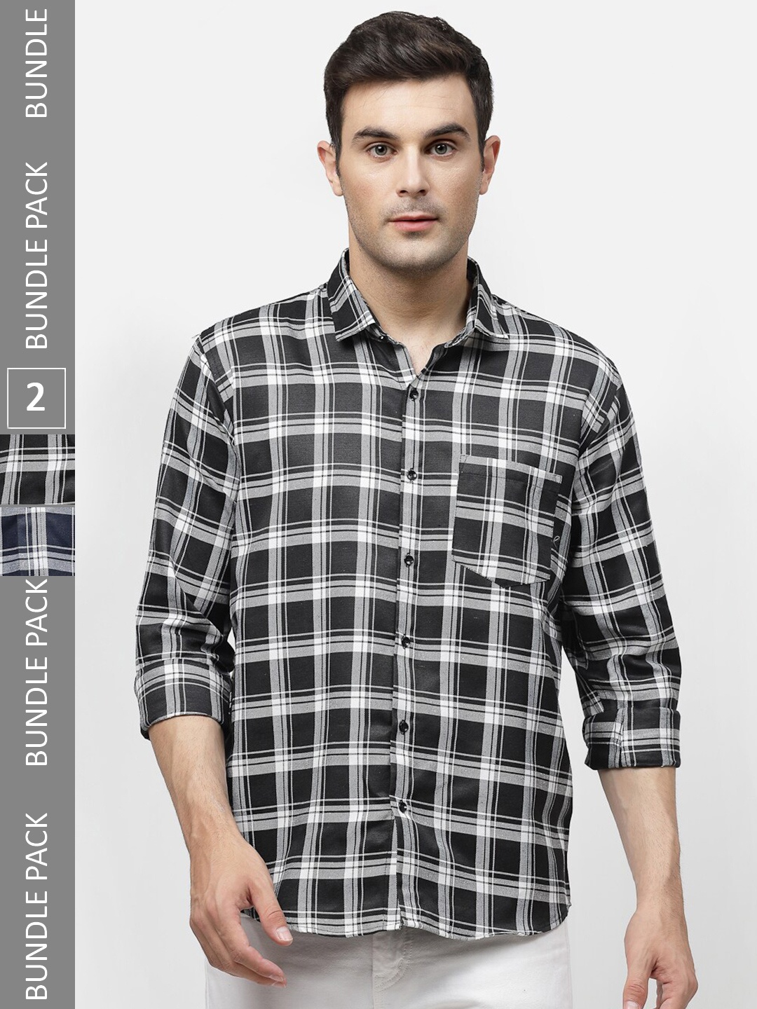 

ADWYN PETER Pack Of 2 New Checked Cotton Casual Shirt, Black