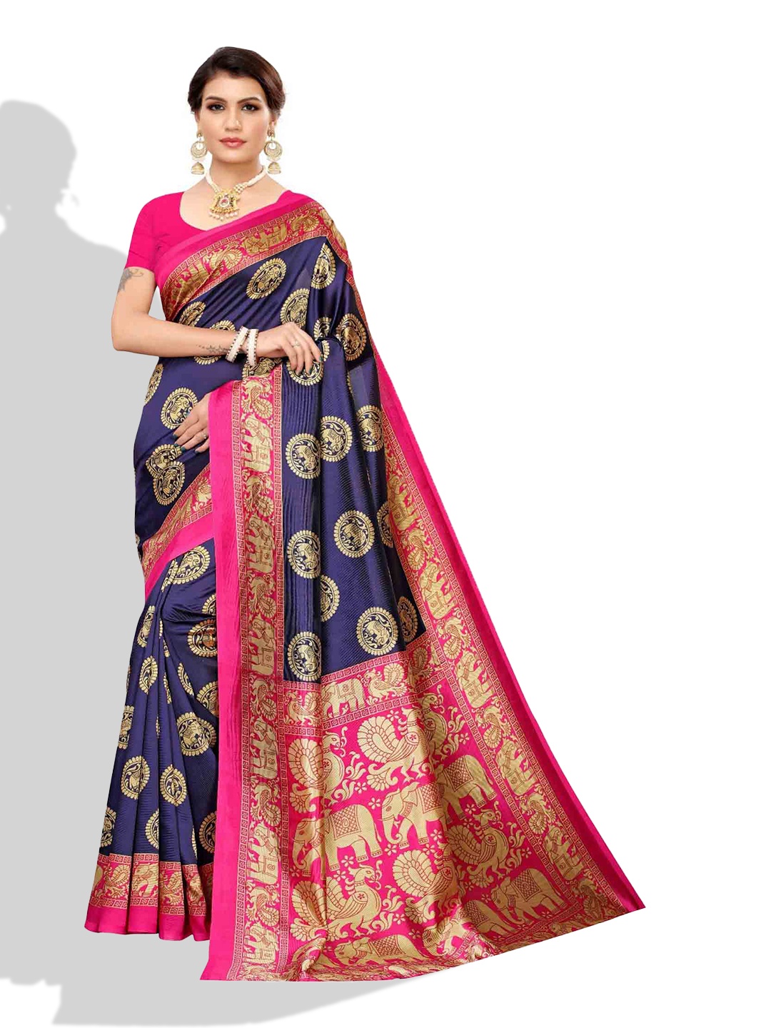

MAGMINA Ethnic Motif Zari Art Silk Banarasi Saree With Blouse Piece, Blue