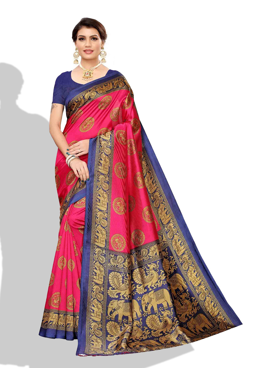 

MAGMINA Ethnic Motif Zari Art Silk Banarasi Saree With Blouse Piece, Pink
