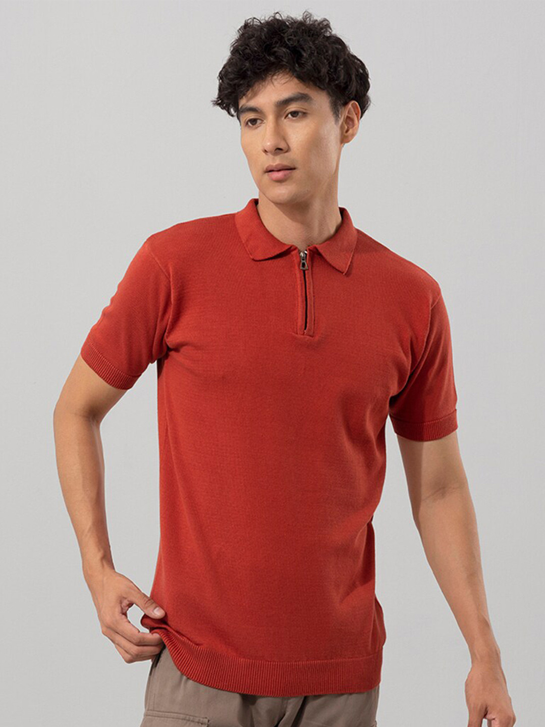 

Snitch Orange Polo Collar Slim Fit Cotton T-shirt