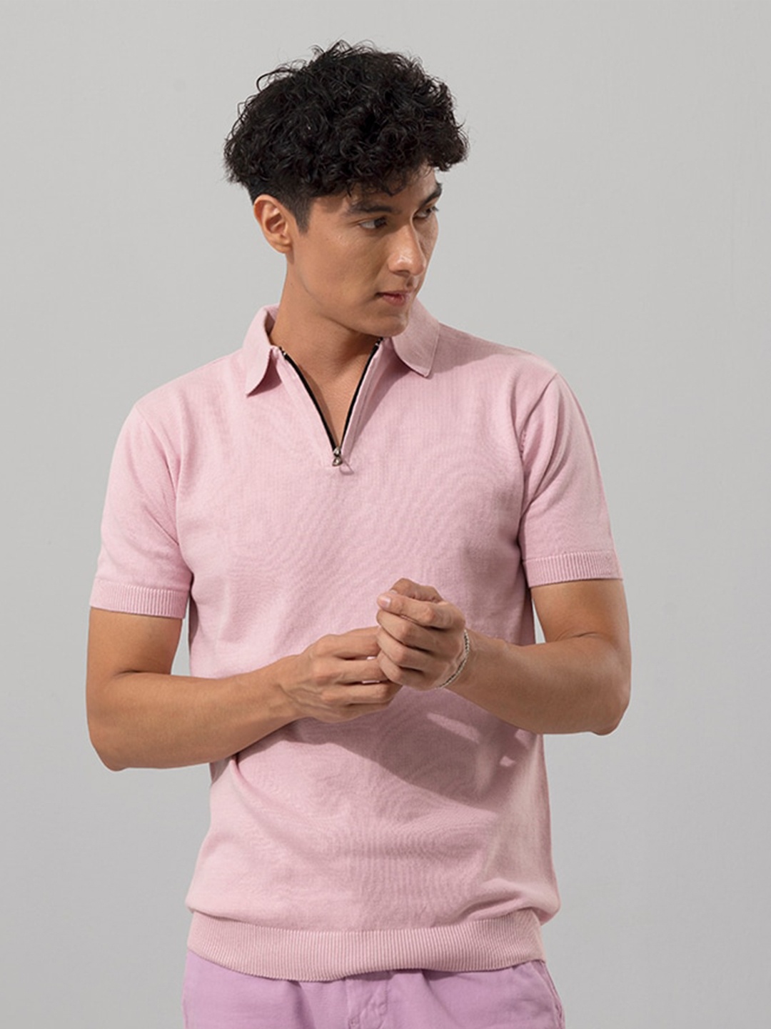 

Snitch Pink Polo Collar Slim Fit Cotton T-shirt