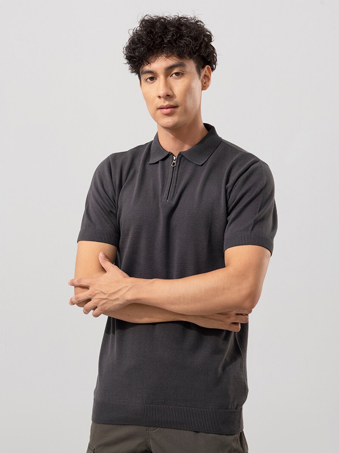 

Snitch Grey Polo Collar Slim Fit Cotton T-shirt