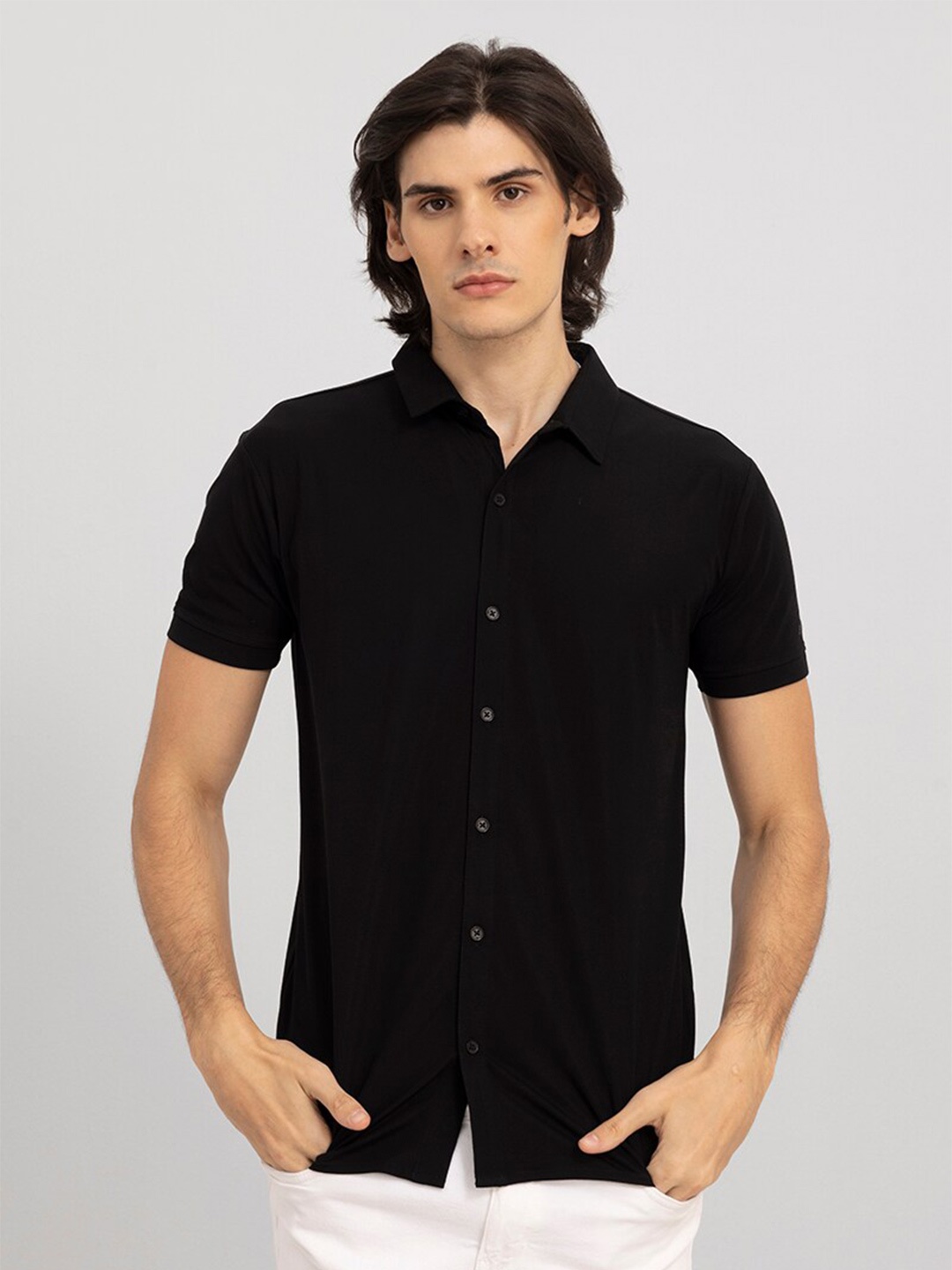 

Snitch Black Slim Fit Cotton Casual Shirt