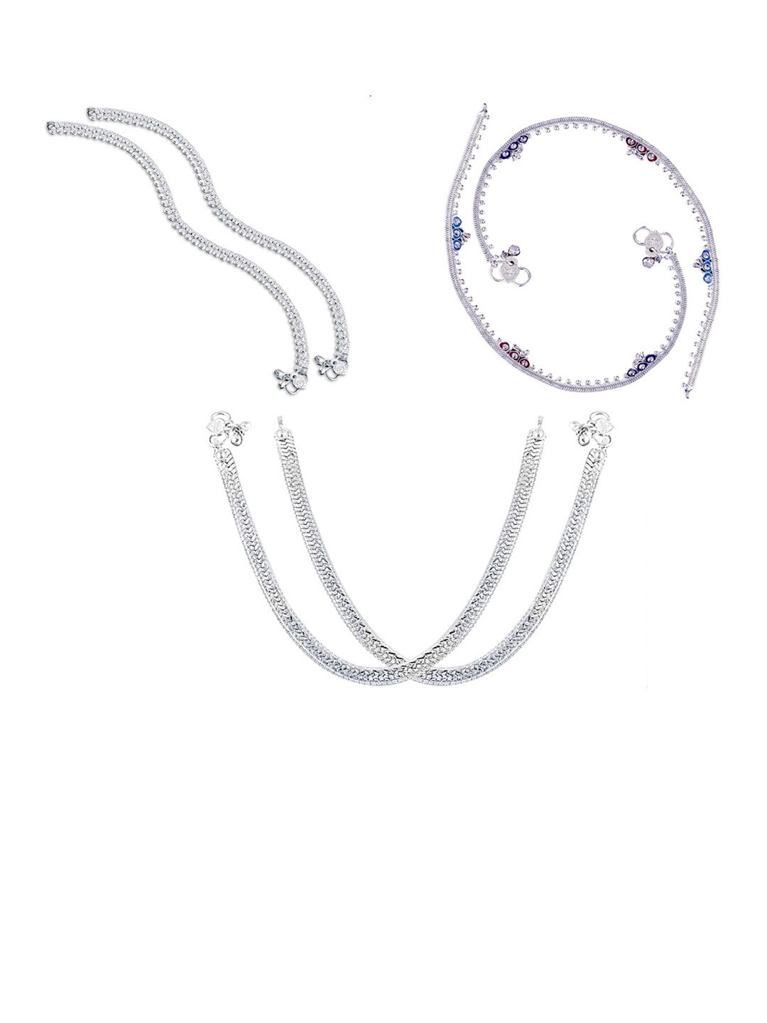 

RUHI COLLECTION Set Of 3 Silver-Plated Anklets