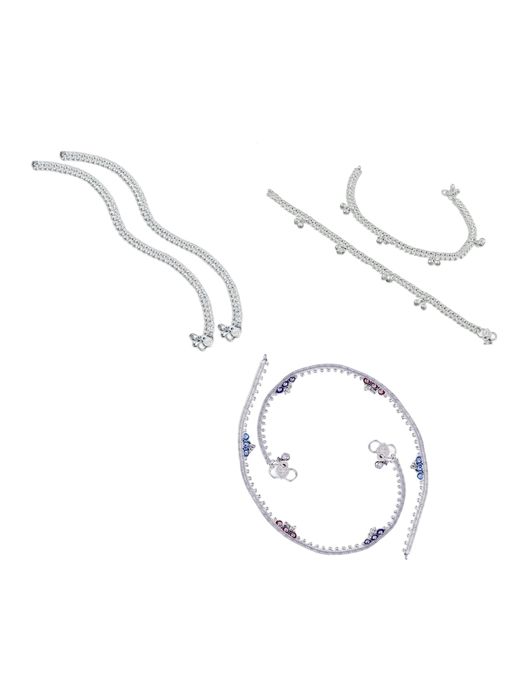 

RUHI COLLECTION Set Of 3 Silver-Plated Anklets