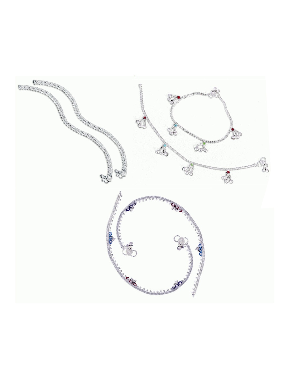 

RUHI COLLECTION Set Of 3 Silver-Plated Anklets