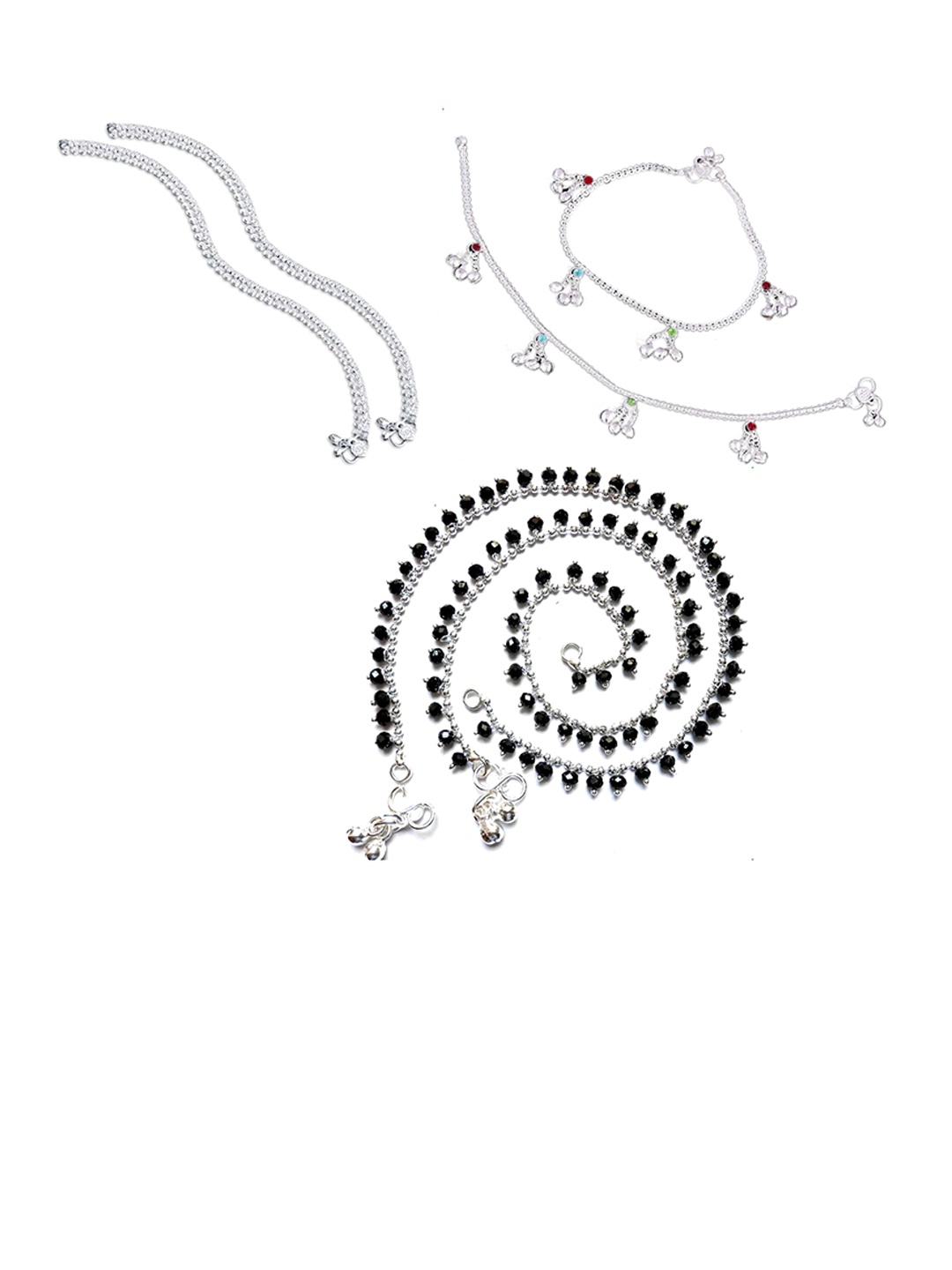 

RUHI COLLECTION Set Of 3 Silver-Plated Stone Studded Anklets