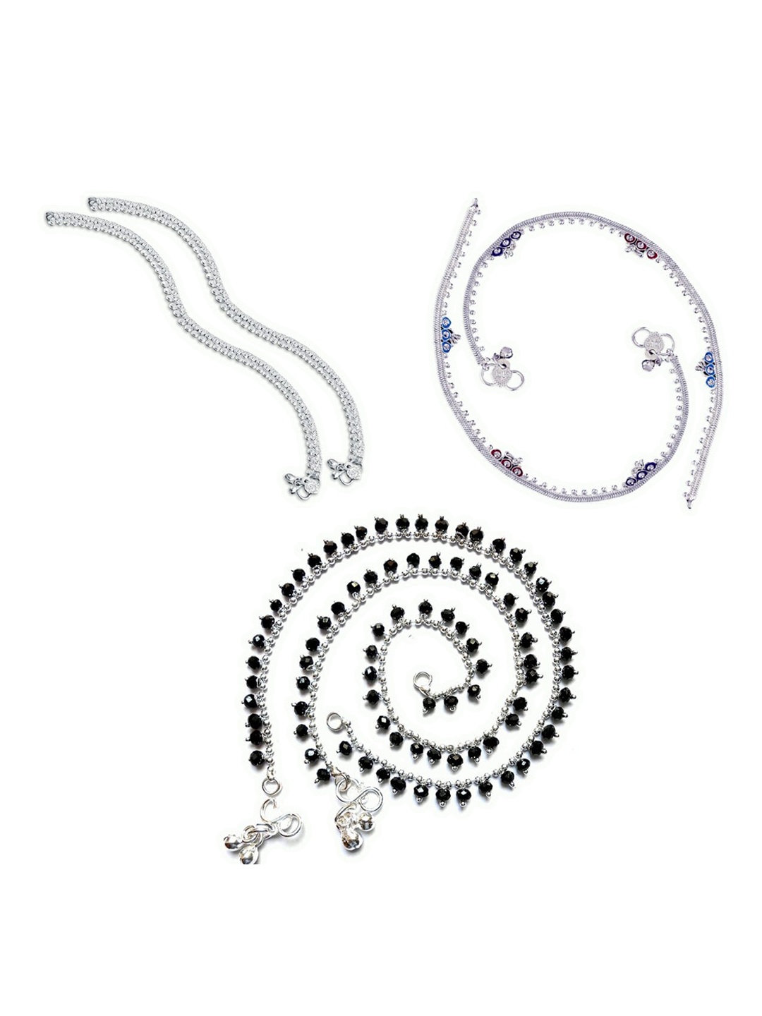 

RUHI COLLECTION Set Of 3 Silver-Plated Anklets