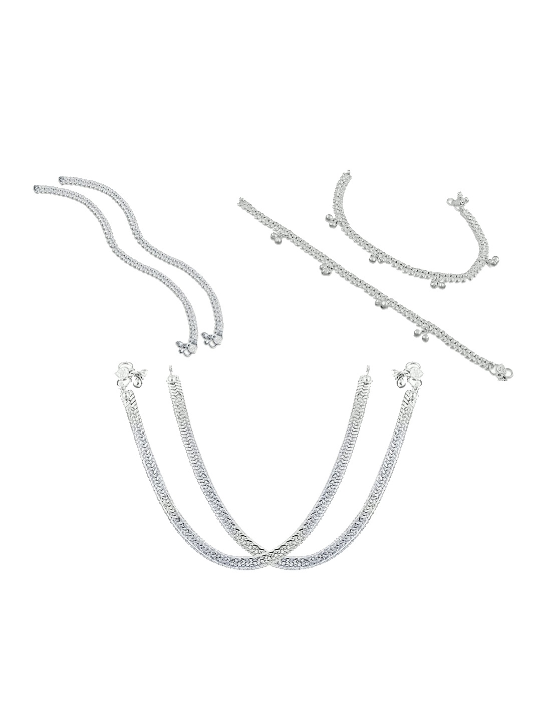 

RUHI COLLECTION Set Of 3 Silver-Plated Anklets