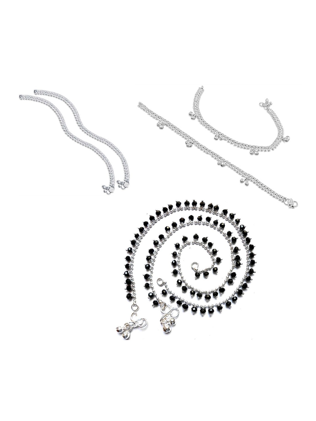 

RUHI COLLECTION Set Of 3 Silver-Plated Anklets