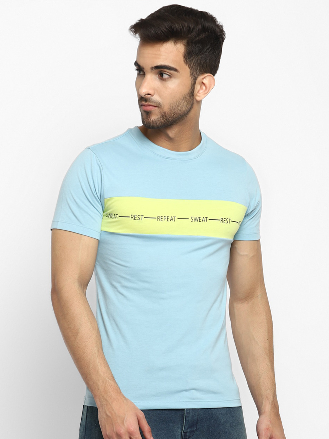 

Yuuki Typography Printed Antimicrobial Cotton T-shirt, Blue