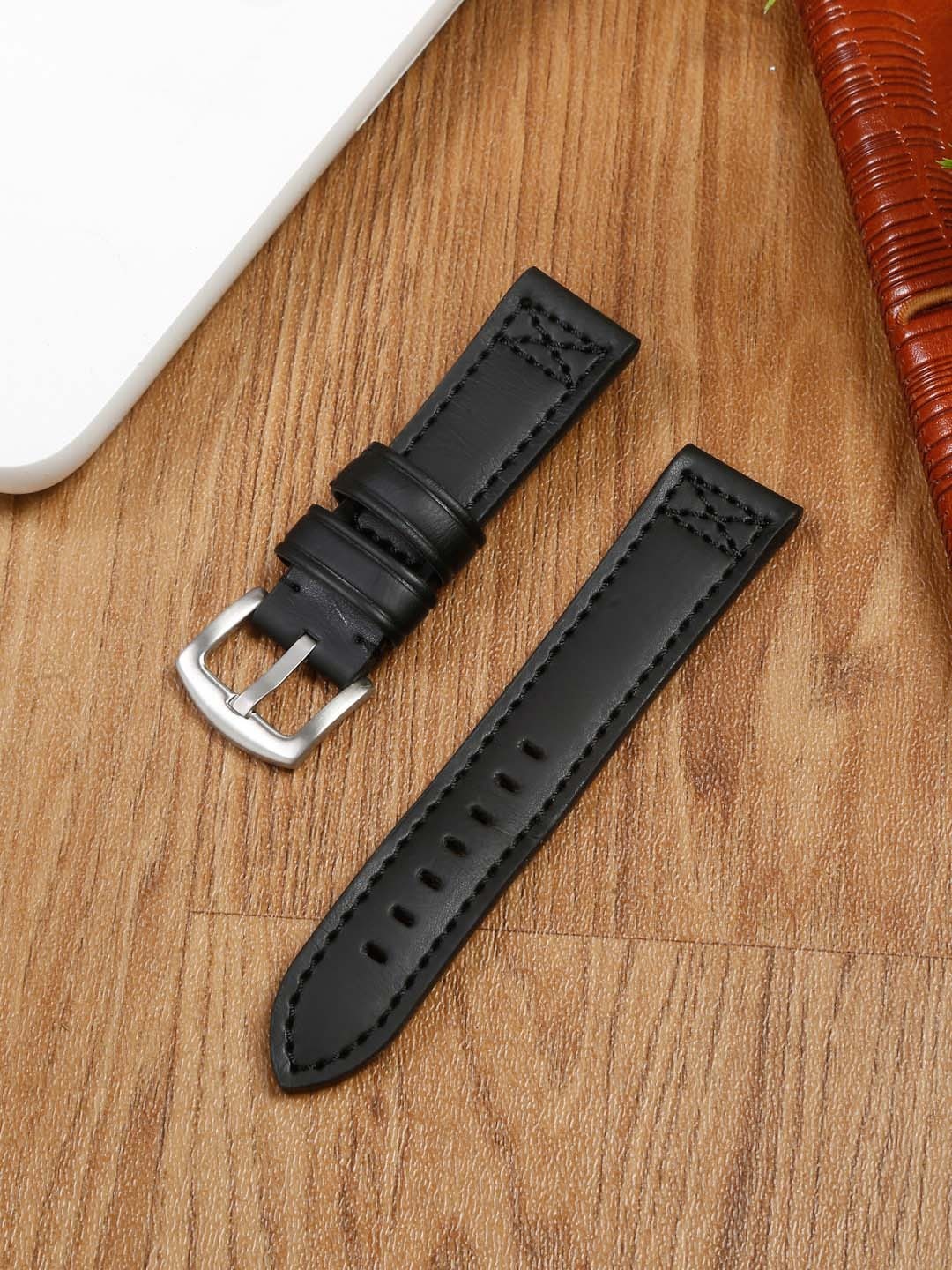 

Teakwood Leathers Men Flexible Lightweight Leather Watch Strap, Black