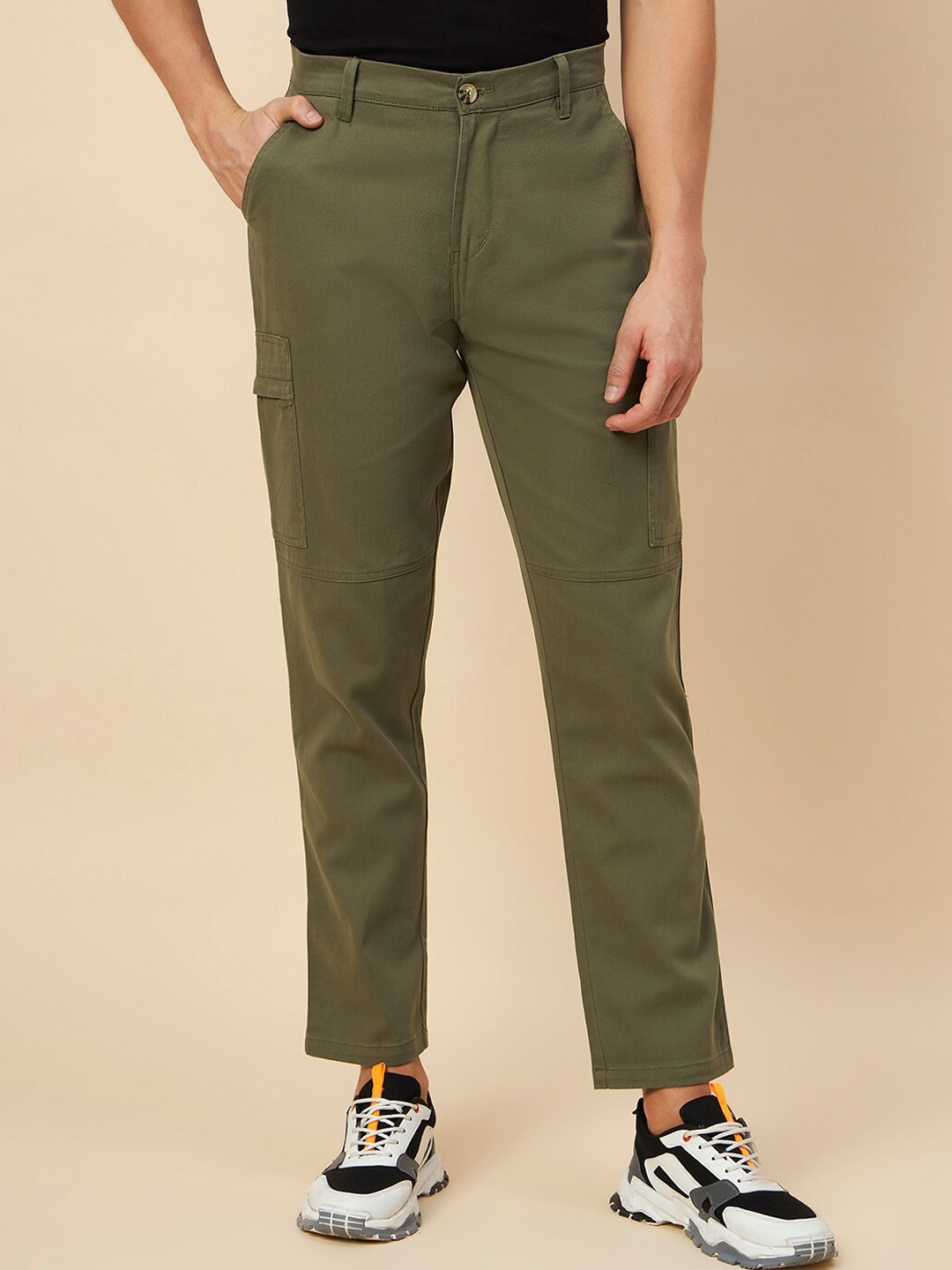 

High Star Men Mid Rise Woven Cargo Trouser, Olive