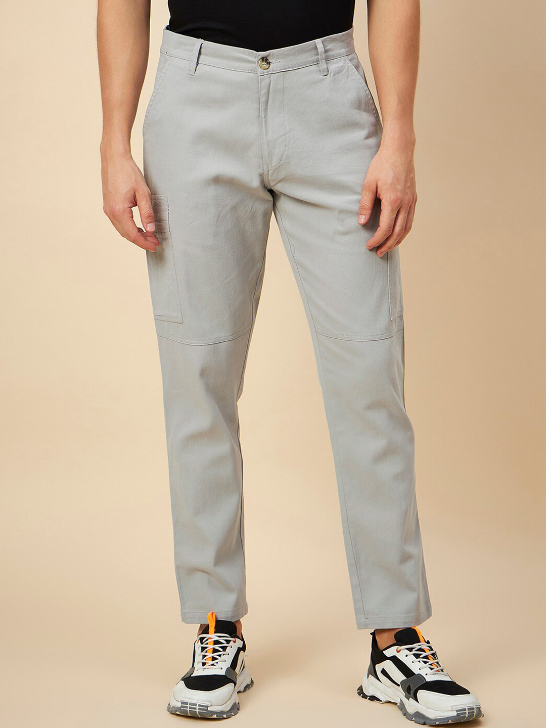

High Star Men Mid Rise Woven Cargo Trouser, Grey melange
