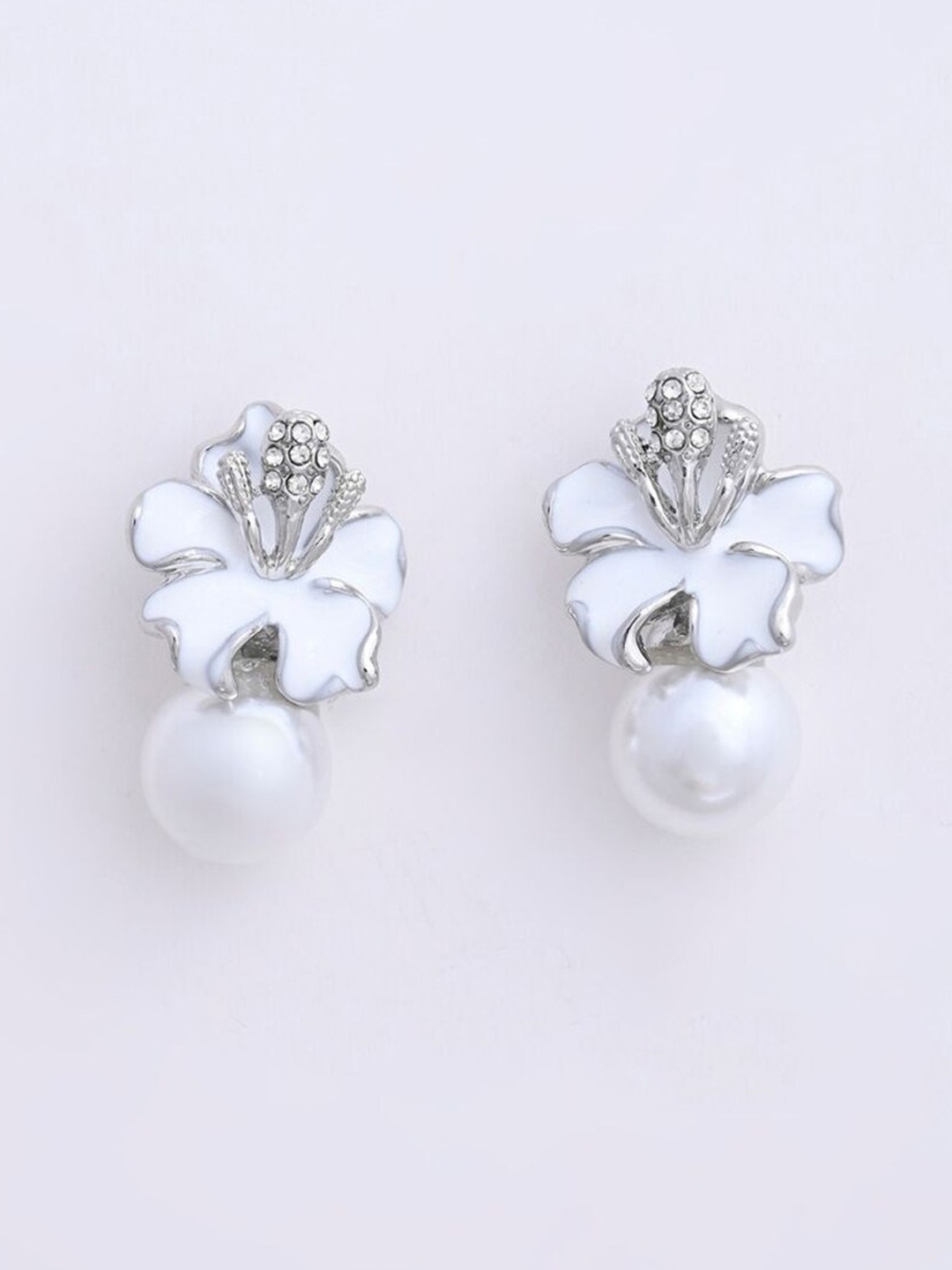 

XPNSV Silver-Plated Floral Drop Earrings