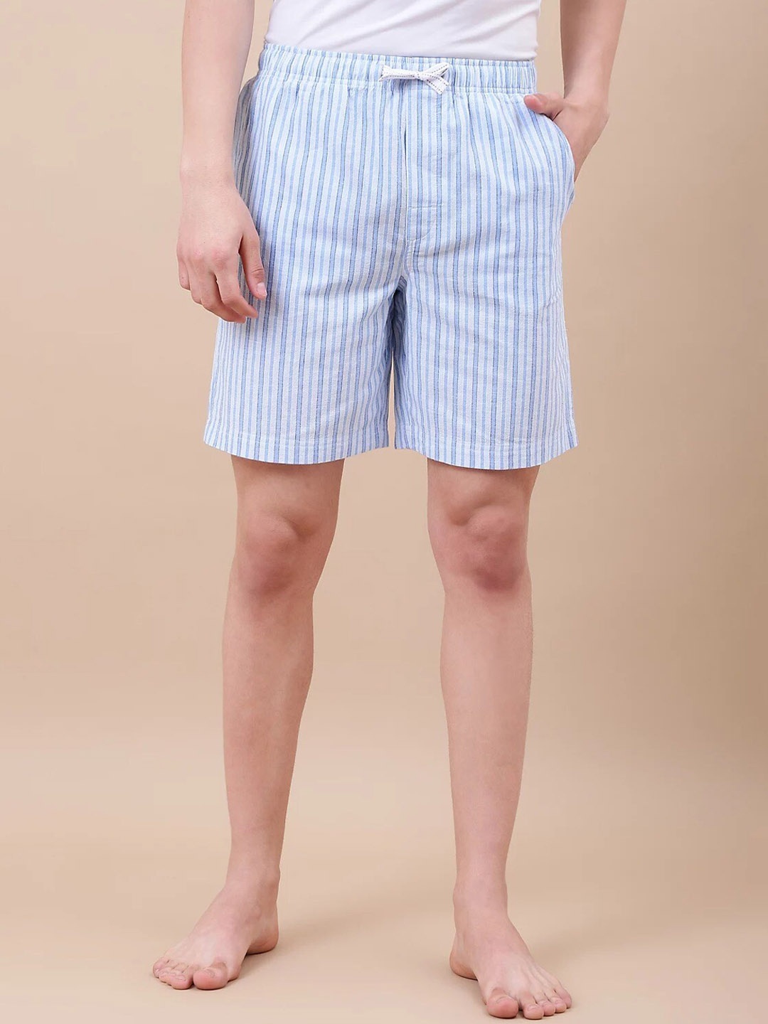 

Marks & Spencer Striped Cotton Linen Lounge Shorts, Blue