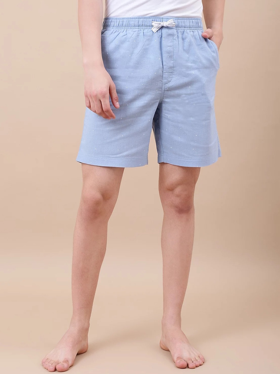 

Marks & Spencer Men Conversational Printed Cotton Linen Lounge Shorts, Blue