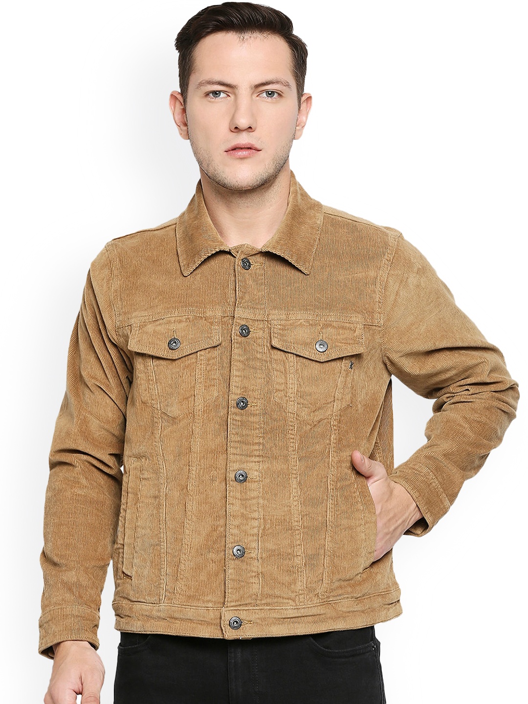 

Killer Self Design Cotton Open Front Jacket, Brown