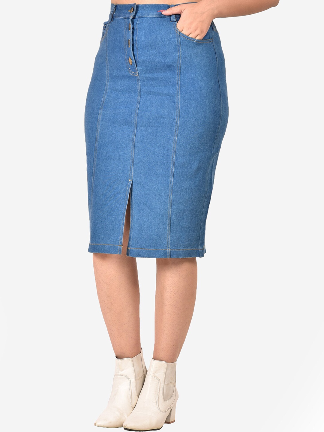 

SUMAVI-FASHION Denim Pencil Skirt, Blue