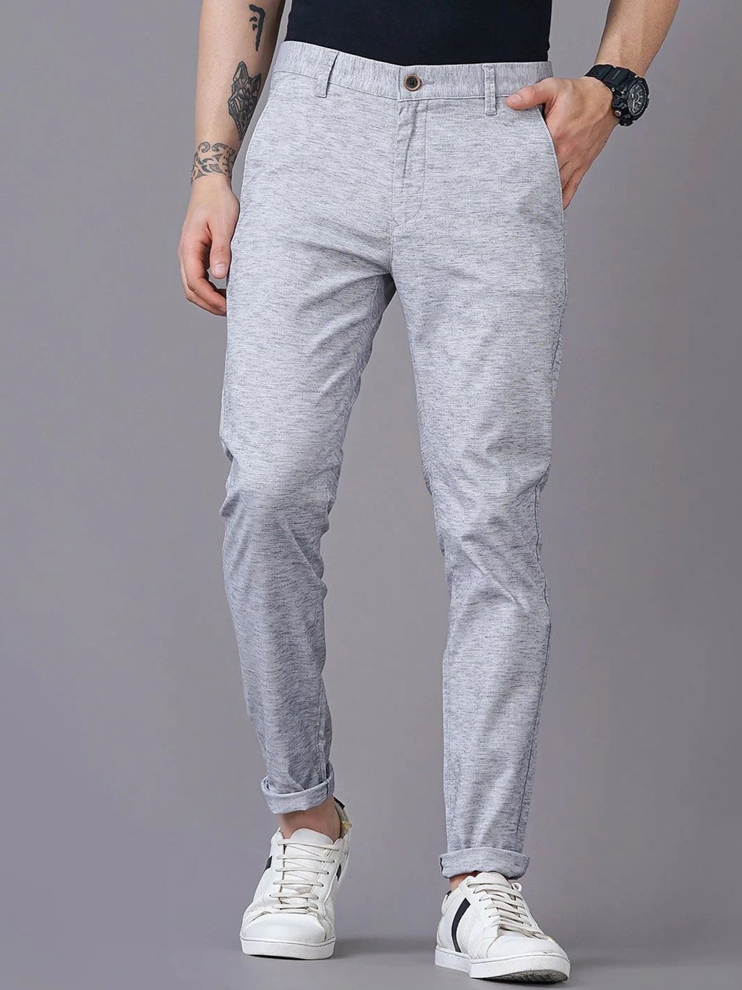 

British Club Men Smart Slim Fit Low Rise Trousers, Grey