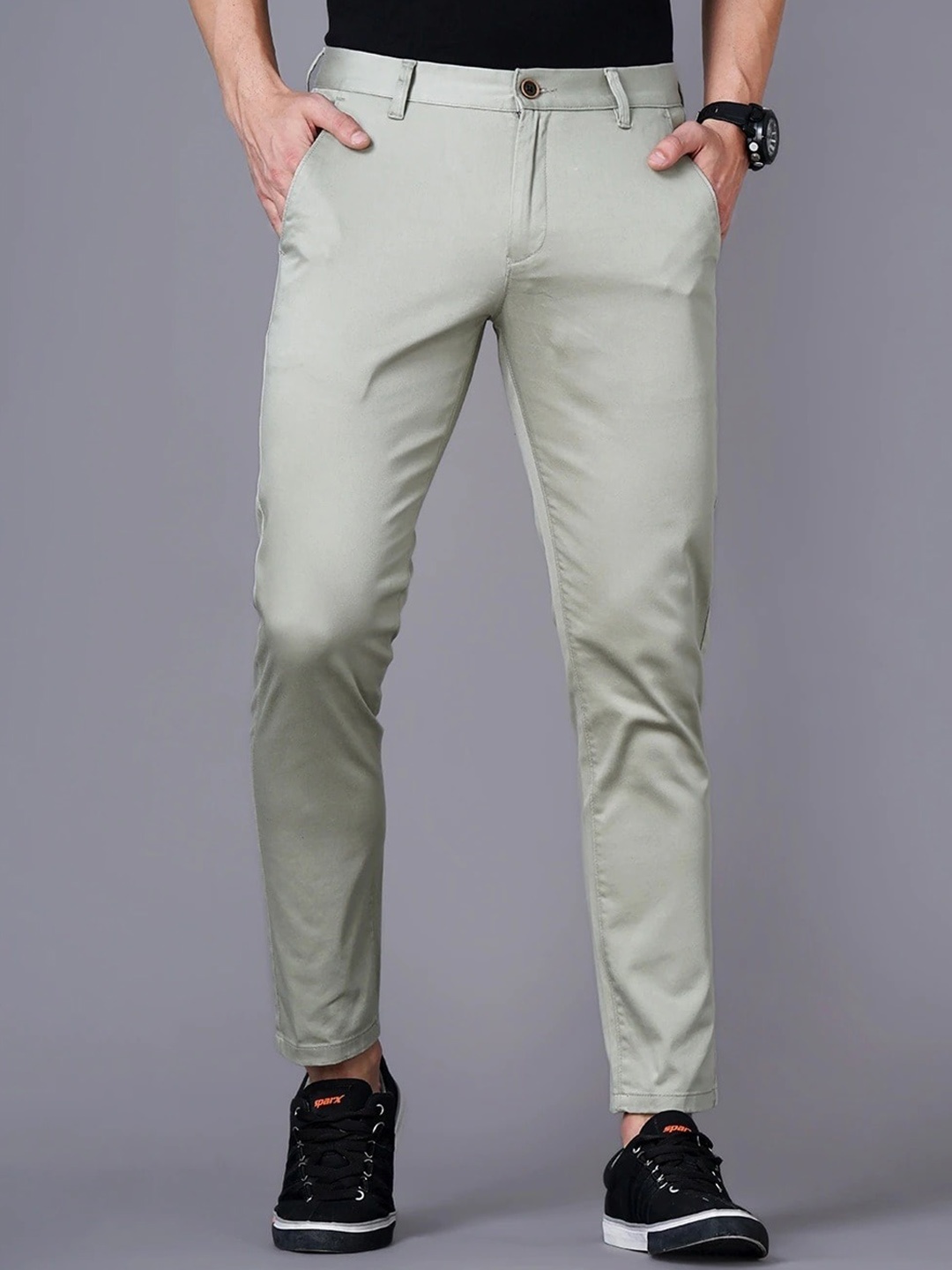 

British Club Men Smart Slim Fit Low Rise Trousers, Olive