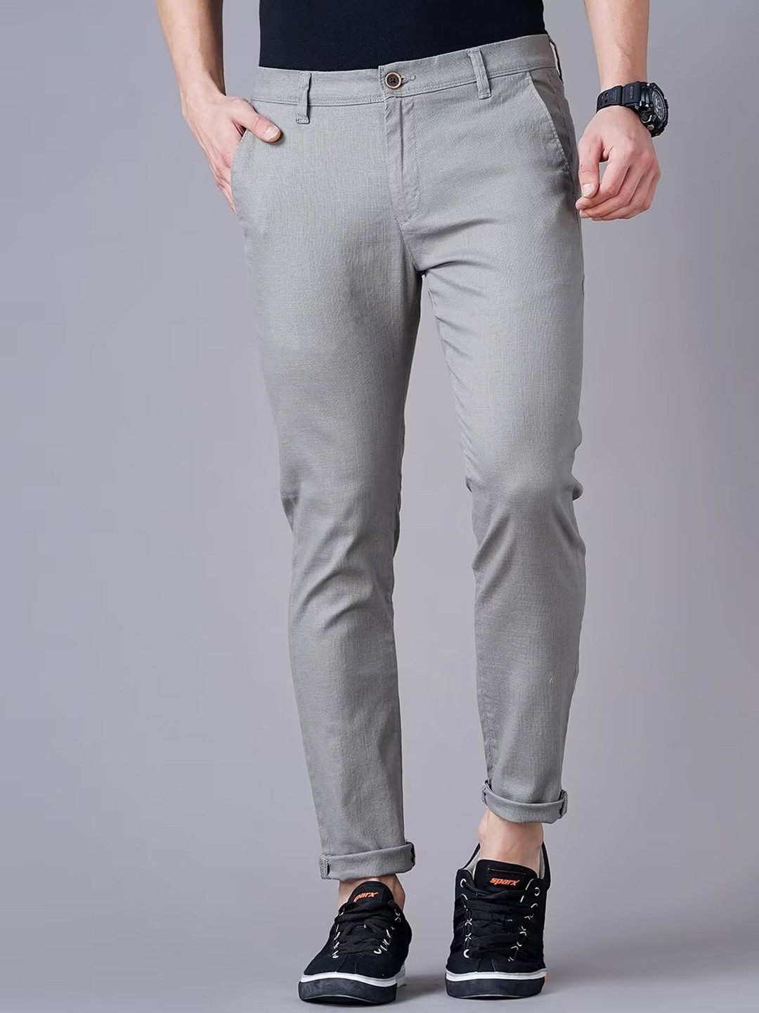 

British Club Men Smart Slim Fit Low Rise Chinos Trousers, Grey
