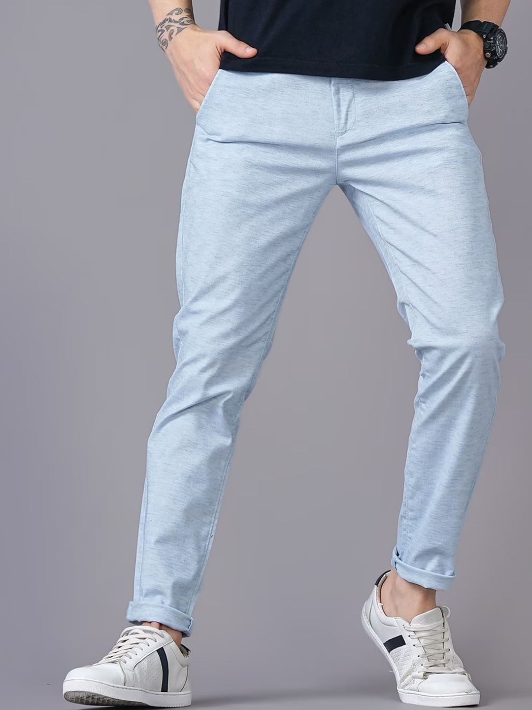 

British Club Men Smart Slim Fit Low-Rise Chinos, Blue