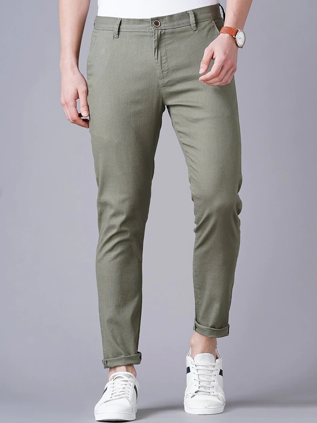 

British Club Men Smart Slim Fit Low-Rise Trousers, Olive