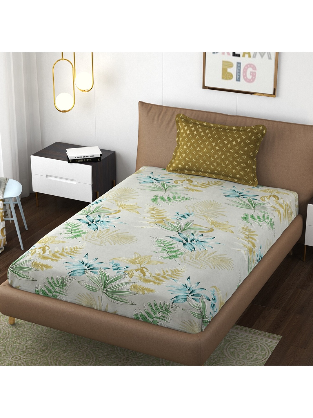 

Florida Off White & Blue Floral 250 TC Fitted Single Bedsheet & 1 Pillow Covers